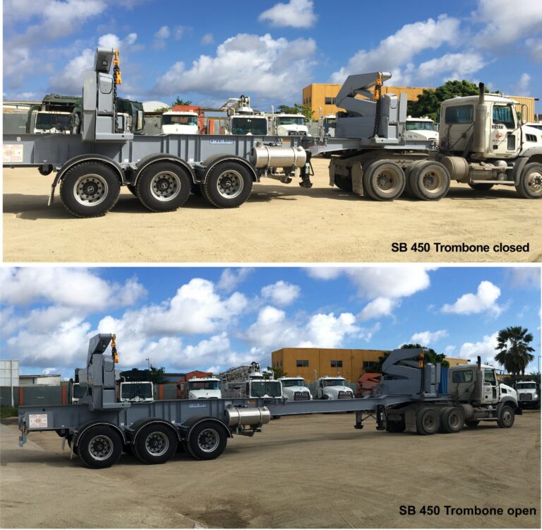 Steelbro sidelifter container trailer - SB450 trombone open and closed